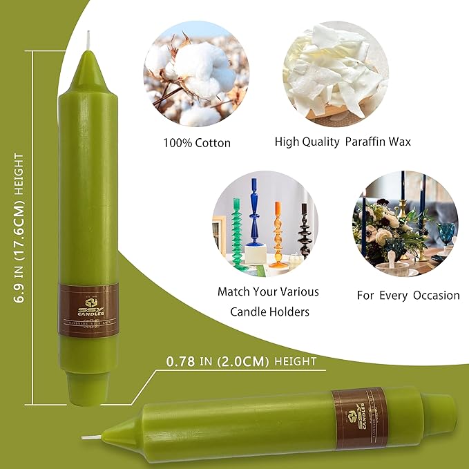 7 Inch Short Taper Candles Handmade Unscented Set of 4 Smokeless Candlesticks Tapered Candle for Wedding Spring Home Decoration(Fruit Green)