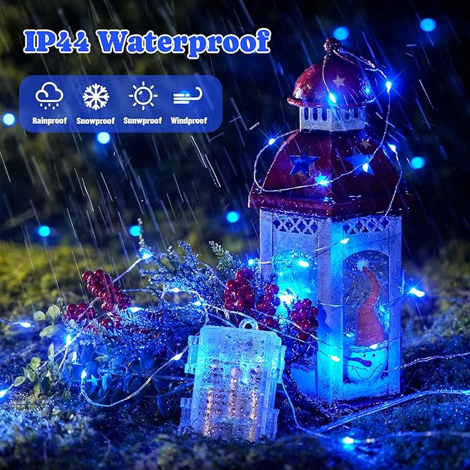 JMEXSUSS 2 Pack Fairy Lights Battery Operated, Total 200 LED 66ft Blue String Lights Waterproof with Remote Timer, Blue Christmas Lights for Bedroom Indoor Outdoor Wedding Party Xmas Tree Decor