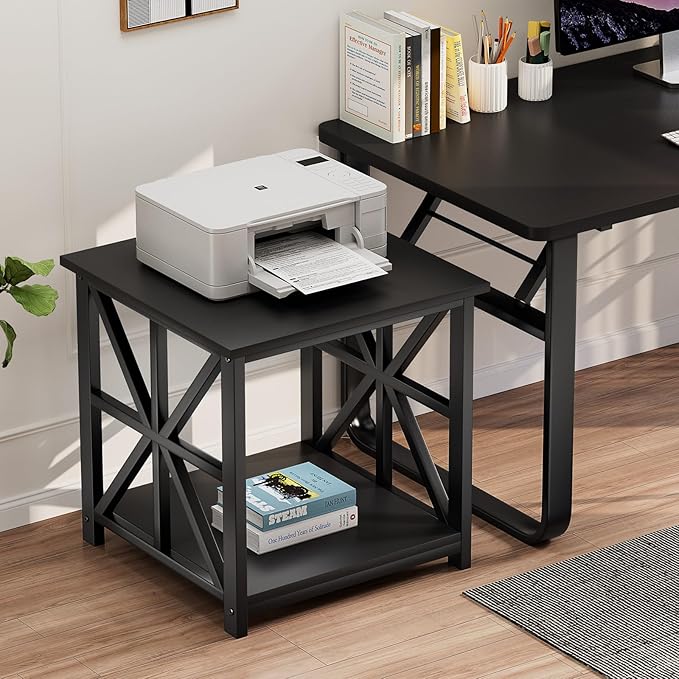 GreenForest End Table with 2-Tier Storage Shelf, 24 inch Large Side Table for Living Room, Modern Nightstand for Bedroom Bedside Office Farmhouse, Black