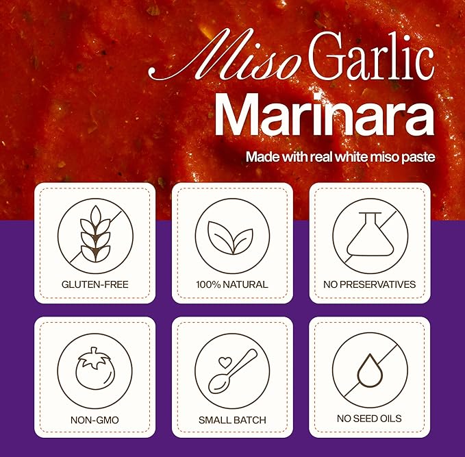 Sauz | Miso Garlic Marinara Sauce (2 Jars) Umami-Rich & Savory - Gluten-Free, Non-GMO, and 100% Delicious - Crafted in Small Batches with Clean Ingredients