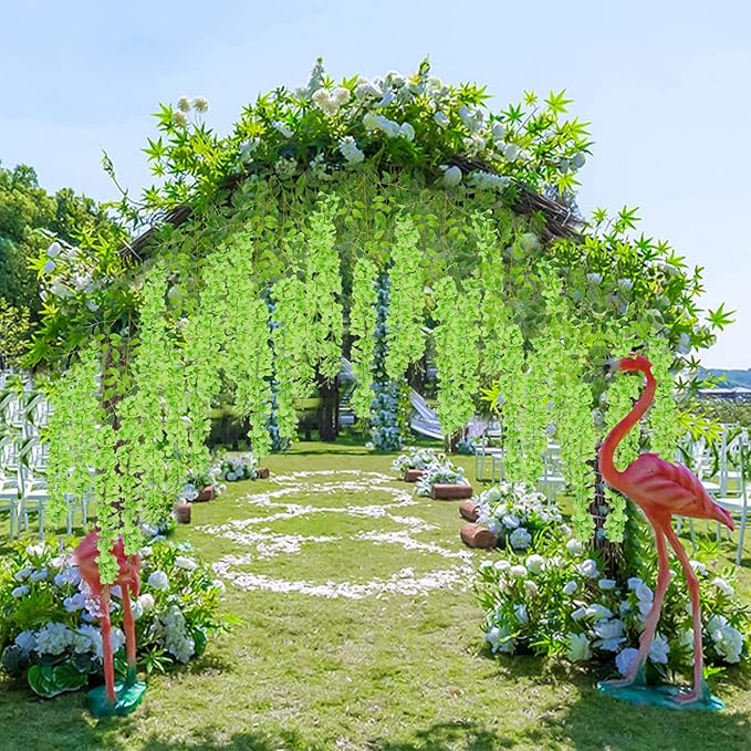 U'Artlines 36 Pack (Total 139 Feet) Artificial Fake Wisteria Vine Rattan Hanging Garland Silk Flowers String Home Party Wedding Decor (36, Green)