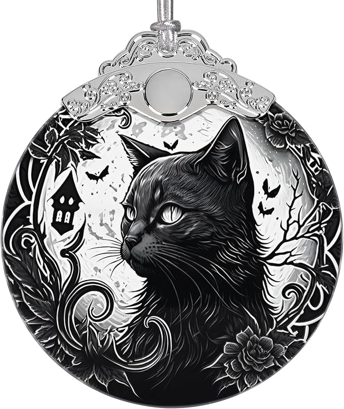 2025 Ornaments for Christmas Tree, Zmoicky Stained Glass Hanging Ornament, Christmas Ornaments Clearance, Gift Exchange Ornament, Bauble Present - Black Cat
