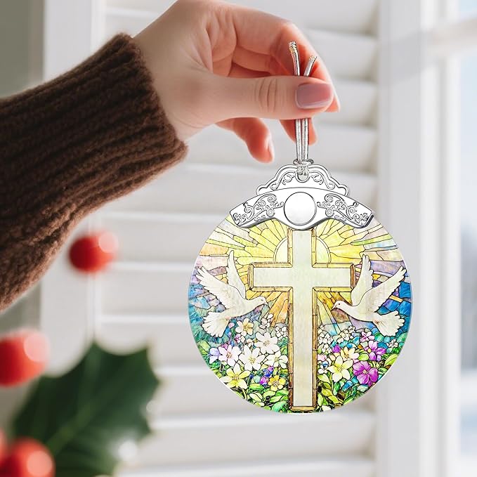 Stained Glass Religious Ornament, Christmas Ornaments, Christmas Decorations for Tree, Holiday Ornament, Christian Gifts, Cross Gifts, Gift Ideas & Religious Gift