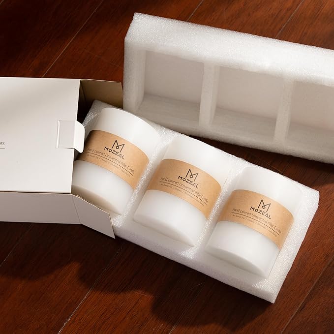 MOZEAL 3" x 6" Hand-Poured Unscented Candle,Dripless Pillar Candle Set of 3,Long Lasting Burning,Approx 120 Hours Burn Time,Rustic Country Style,for Wedding,Dinner,Christmas and Home Decor,Green