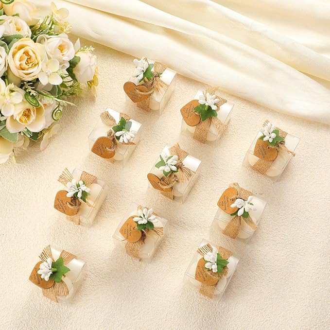 MTLEE 30 Sets Mini Bubble Candles Wedding Favors Gifts for Guests 1.57" x 1.38" Bubble Candles with Cards Dried Flowers DIY Gift Set for Baptism Party Bridal Shower Thank You Gifts (Ivory)