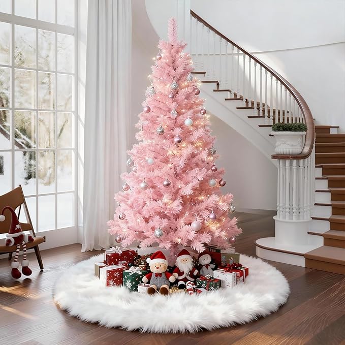iMucci 60Inch Large Wool Fur Christmas Tree Skirt Extra Large Tree Skirt Plush White Christmas Tree Skirt for New Year Holiday Xmas Home Party Decor