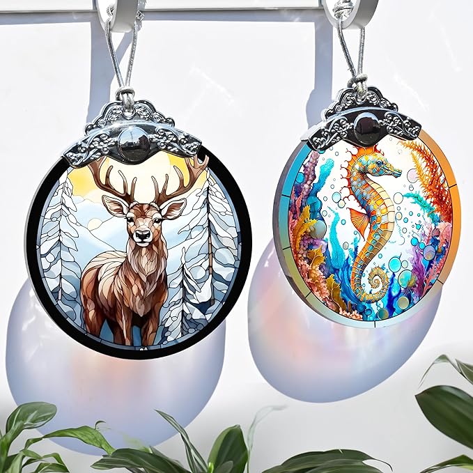 Stained Glass Christmas Ornament, Jocidea Deer Christmas Decorations, Christmas Tree Ornament, Deer Lovers Gifts, Holiday Decor and Xmas Gifts Ideas