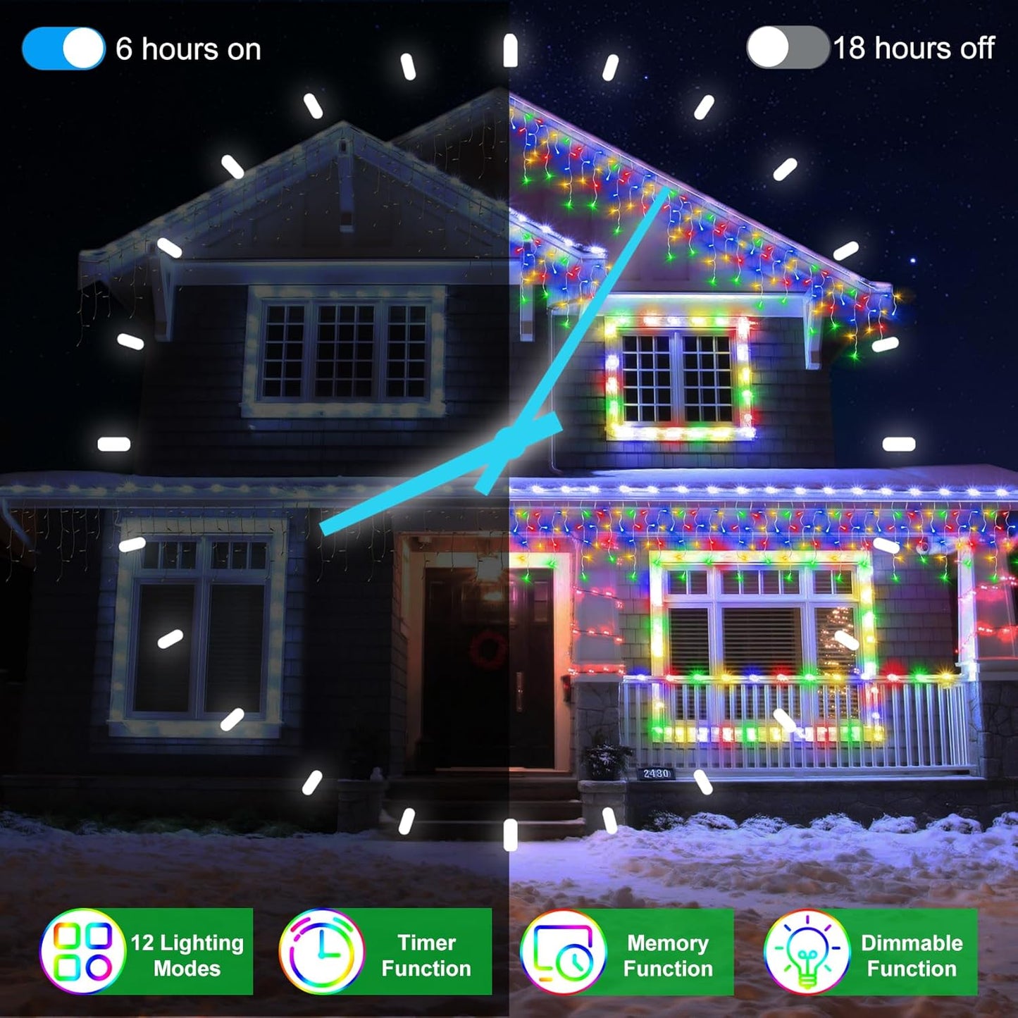 132FT 1332 LED Outdoor Christmas Lights - 296 Ice Drops, 12 Pro Modes with Timer Memory & Brightness, Waterproof Hanging Ice String Light for Holiday Wedding Garden Fence House Decor (Multicolor)
