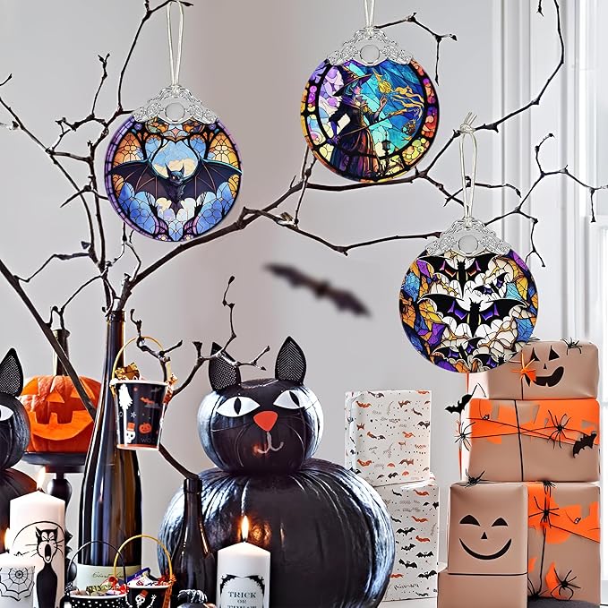 2025 Ornaments for Christmas Tree, Zmoicky Stained Glass Hanging Ornament, Christmas Ornaments Clearance, Gift Exchange Ornament, Bauble Present - Bats in The Dark