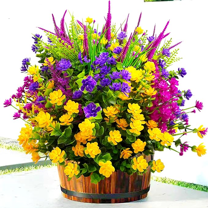 Artificial Flowers for Outdoors, 20 Bundle Artificial Plants Outdoor Fake Flowers UV Resistant, Outdoor Fake Plants Plastic Faux Flowers for Porch Window Box Garden