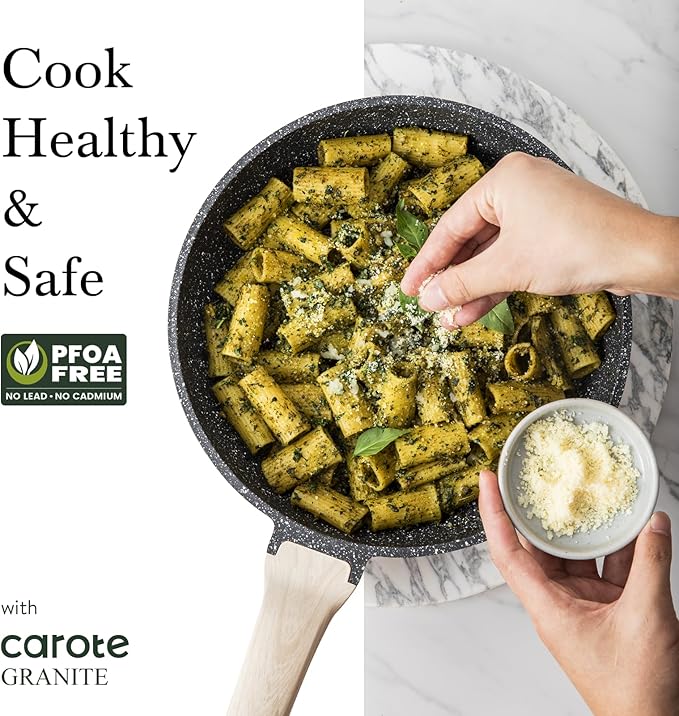 CAROTE 14Pcs Pots and Pans Set Non Stick, Cookware Sets Induction Cookware Granite Cooking Set with Frying Pans, Saucepans, Saute Pan, Extra Large Casserole