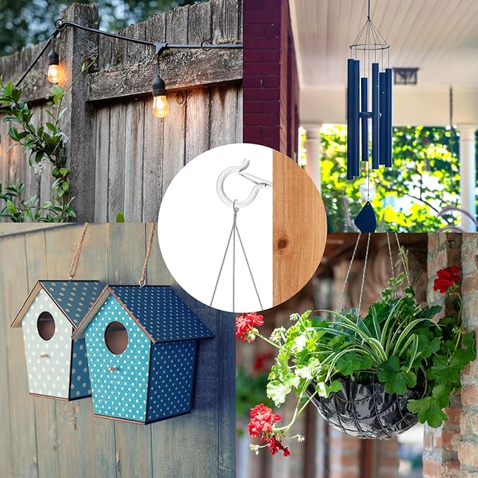 35 PCS Screw-in Hooks for Outdoor String Lights, Q Hangers Hooks Outdoor for Outside, Swivel Hanging Basket Patio Light Hooks with Safe Buckle Screw in Planter Eye Hook for Wall Ceiling, White
