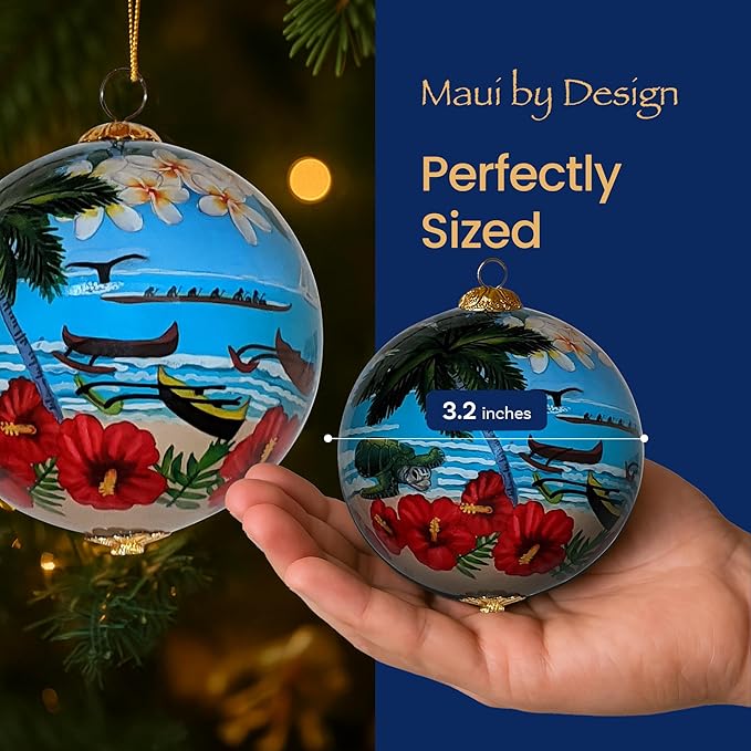 Maui Beach Life Collectible Hawaiian Ornament Hand-Painted Glass with Gift Box NB/M