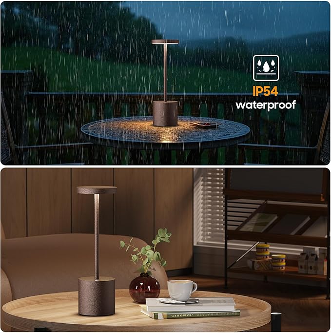 Cordless Table Lamps Rechargeable - Outdoor Waterproof LED Table Light Portable 5000mAh Battery Operated Lamp 3 Color Stepless Dimming with Memory Function for Restaurant Dining Patio Rust