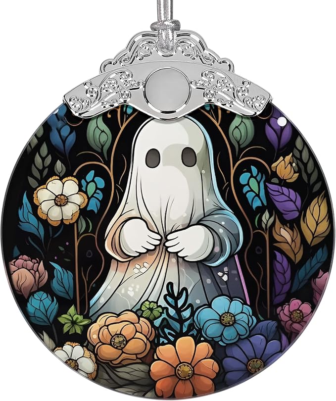 2025 Ornaments for Christmas Tree, Zmoicky Stained Glass Hanging Ornament, Christmas Ornaments Clearance, Gift Exchange Ornament, Bauble Present - Ghosts in Flowers