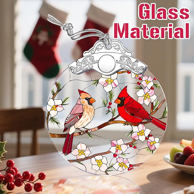 Stained Glass Ornament, Cardinal Christmas Ornaments, Christmas Tree Ornaments, Holiday Ornament & Festive Home Decor, Exquisite Party Gifts for Bird Lovers & Cardinal Gifts