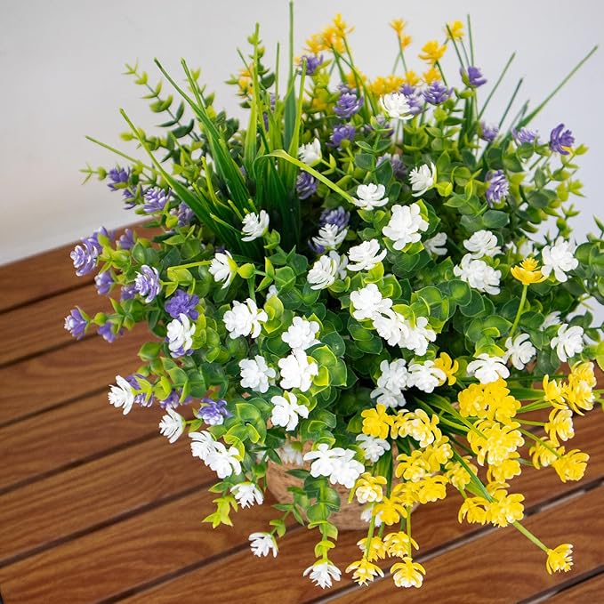 12 Bundles Fake Flowers, Artificial Flowers for Outdoors UV-Resistant No Fade Fake Plants for Planters Porch Home Garden Porch Patio Decoration Outdoor Indoor – Fall & Summer Decor