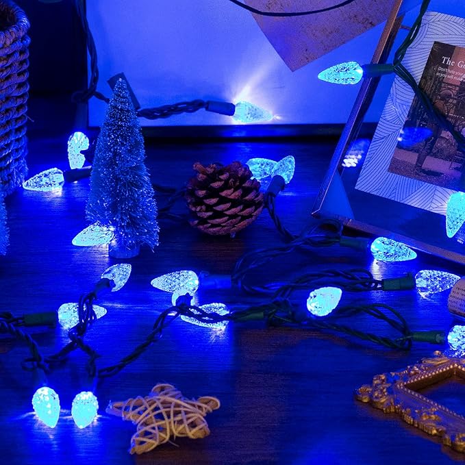 C6 Christmas Lights String Blue Outdoor 50 LED Strawberry Xmas Tree Indoor Waterproof Decoration Plug in 18 Feet Used for Patio Party Festive Courtyard Home(Blue)