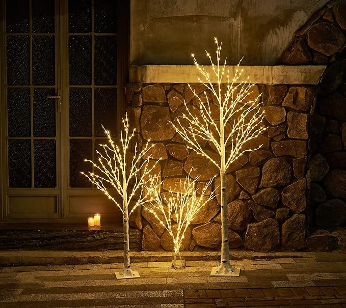 Hairui Lighted Birch Tree with 330L Warm White and Multi Color Fairy Lights 8 Functions 6FT, Faux Tree with Lights for Indoor Outdoor Christmas Party Easter Decoration