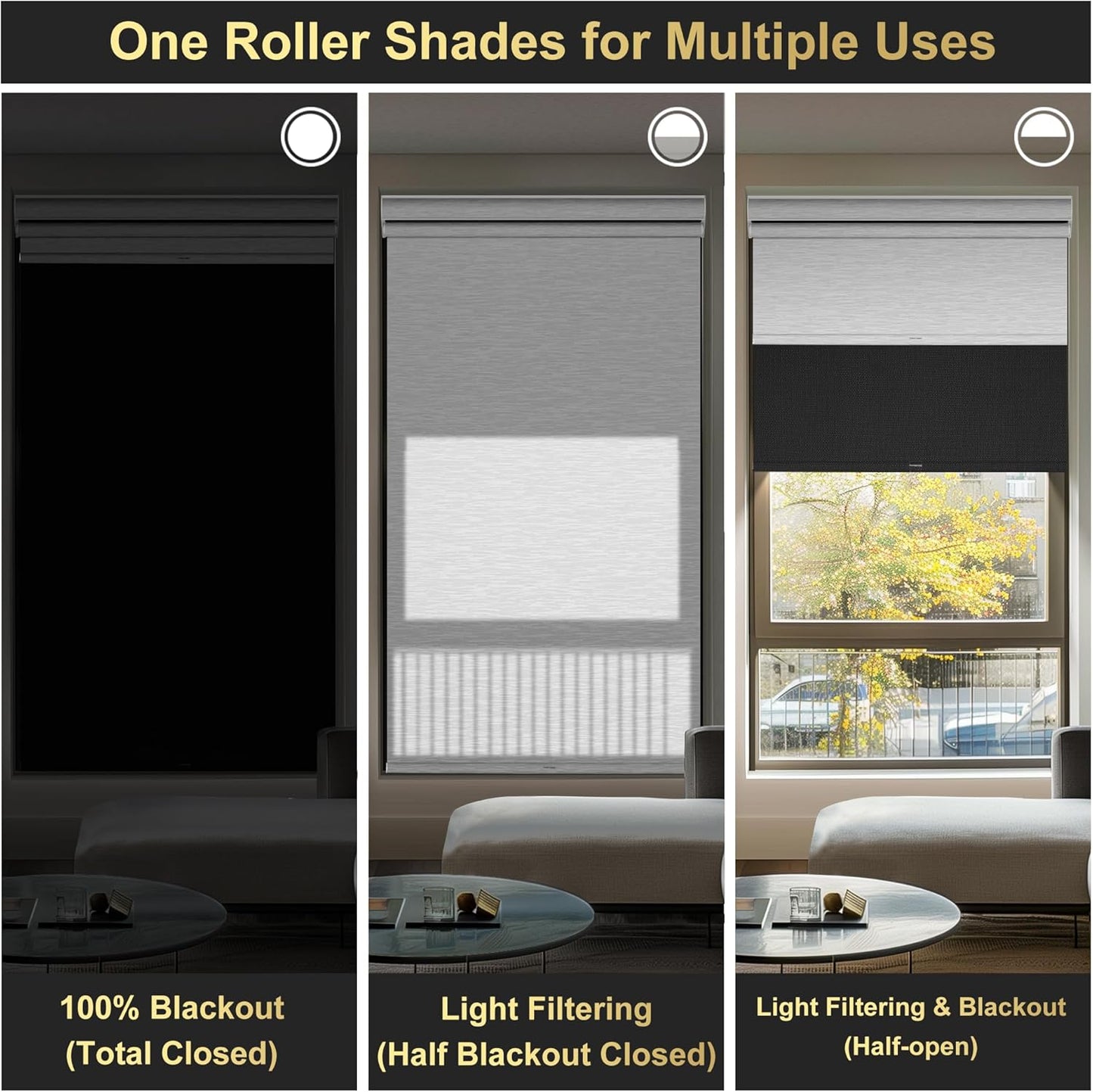 BERISSA Cordless Dual Roller Shades with Cassette Valance,Double Window Shades Blackout and Light Filtering Shades,Day and Night Roller Shades for Home Office Door.Linen Black and White.46 W x 64" H