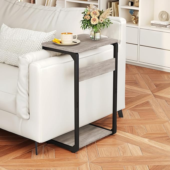 C-Shaped End Table, Small Couch Side Table, Sofa TV Tray Table for Living Room, Bedroom, Bedside ET-YB-GYW1