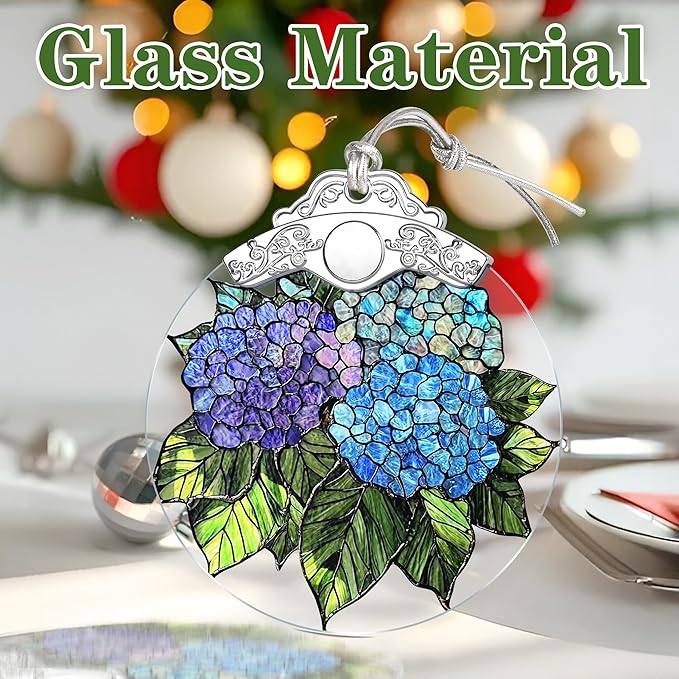 Hydrangea Stained Glass Ornament, Christmas Ornaments – Christmas Tree Ornament, Holiday Decor, Xmas Stocking Stuffers, Gift Idea, Gifts for Flower Lover, Hydrangea Lover, Gardener, and Friend