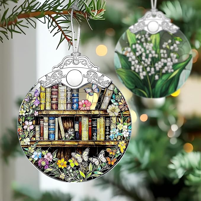 Book Stained Glass Ornament, Christmas Ornaments – Christmas Tree Decorations, Holiday Decor, Stocking Stuffer, Gift Idea, Gifts for Book Lover, Friend, and Faimly