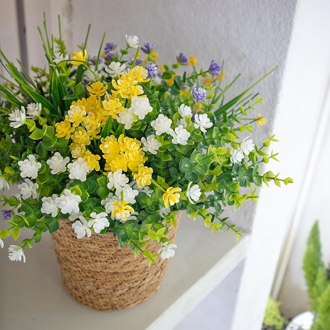 12 Bundles Fake Flowers, Artificial Flowers for Outdoors UV-Resistant No Fade Fake Plants for Planters Porch Home Garden Porch Patio Decoration Outdoor Indoor – Fall & Summer Decor
