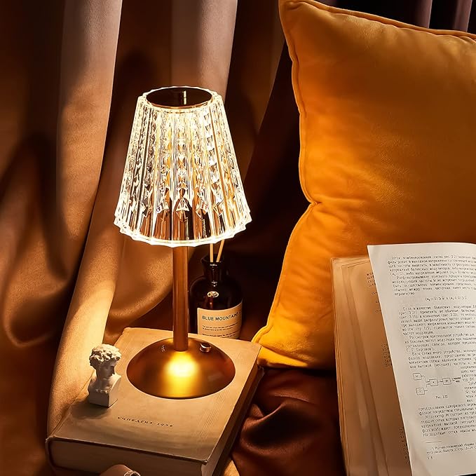 Liliful 4 Pcs Cordless Table Lamp Rechargeable Touch LED Small Gold Portable Battery Operated USB-c Desk Lamp 3 Color Dimmable for Bedroom Living Room Dining (Gold,Classic Style)