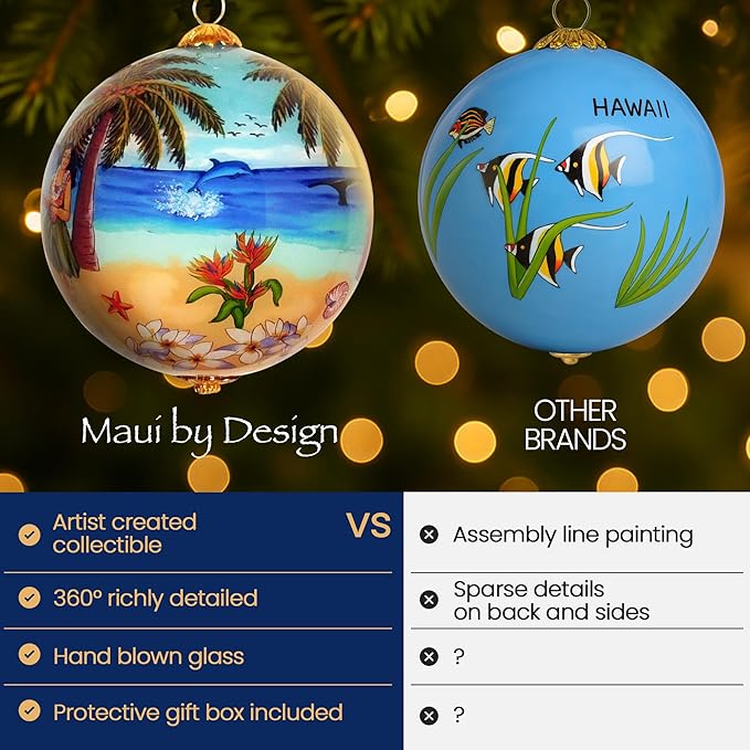 Collectible Hawaiian Hula Ornament Hand Painted Glass with Gift Box HU/H