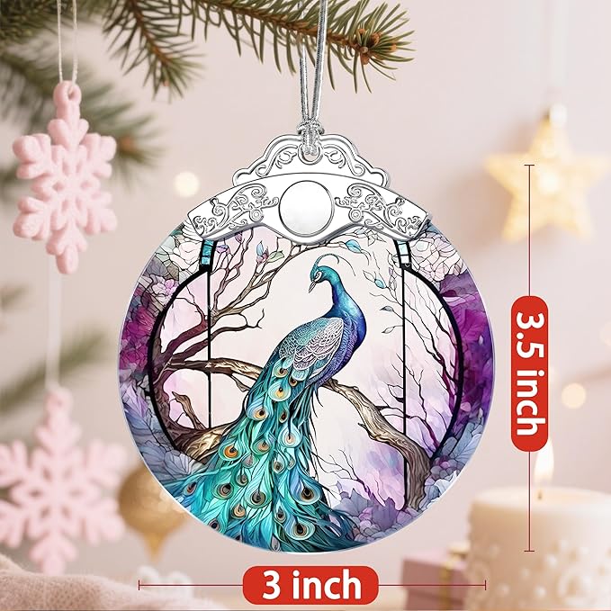 Christmas Ornaments: Stained Glass Ornament, Christmas Tree Ornament, Hanging Ornaments for Home Decor & Xmas Tree Decorations – Exquisite Holiday Decor, Gifts & Holiday Present - Peacock