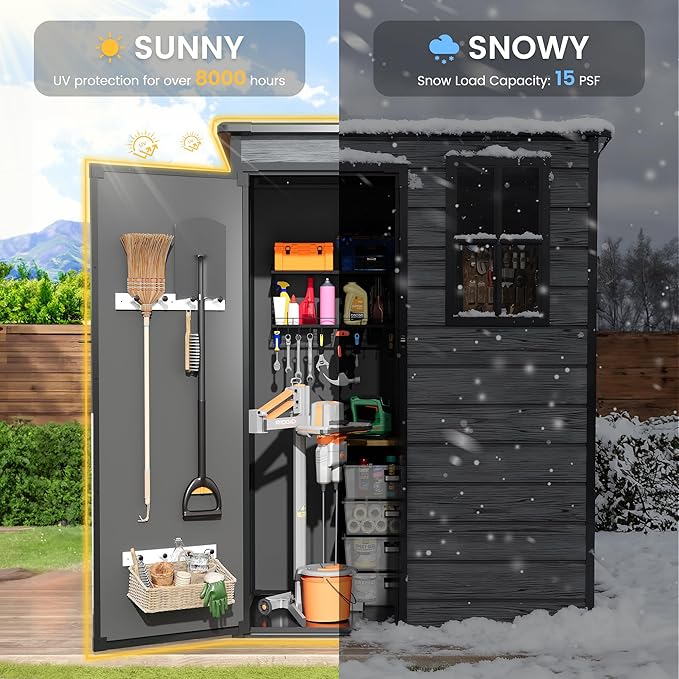 Amopatio Outdoor Storage Shed with Floor,5x3 FT Lockable Plastic Tool Shed with Ventilation,Waterproof Resin Garden Sheds for Backyard,Patio,Lawn and Bike Dark Grey