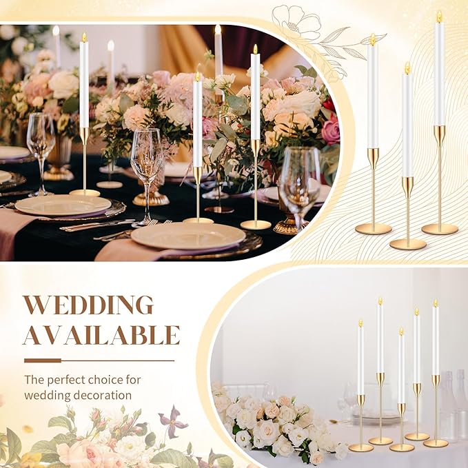 30 Pcs Gold Candlestick Holders with LED Flameless Candles Bulk Includes 15 Metal Candle Holders and 15 Battery Operated Candles for Wedding Table Centerpieces Home Decor