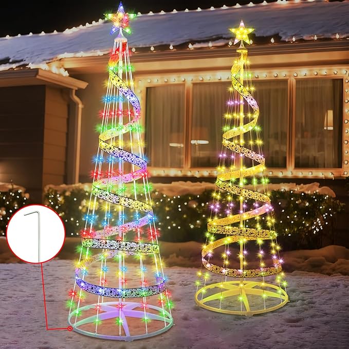 [11 Modes & Timer] 6 FT LED Christmas Tree Cone Lights Color Changing, 180 LED Outdoor Christmas Cone Tree with 11 Modes Timer Remote for Indoor Outside Yard Porch Xmas Decor Multicolor & Warm White