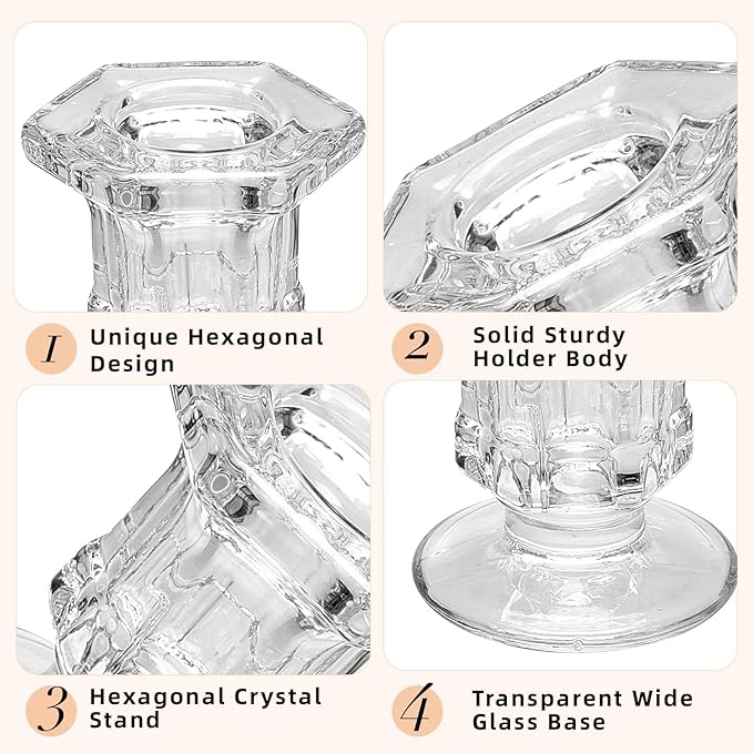CHILL RECIPE Glass Hurricane Candlestick Holders Clear 14" Tall Cylinder Candle Holder Chimney Tube, Taper Crystal Candle Stick Holder for Birthday Wedding Christmas Home Decor(6Pcs Diamond)
