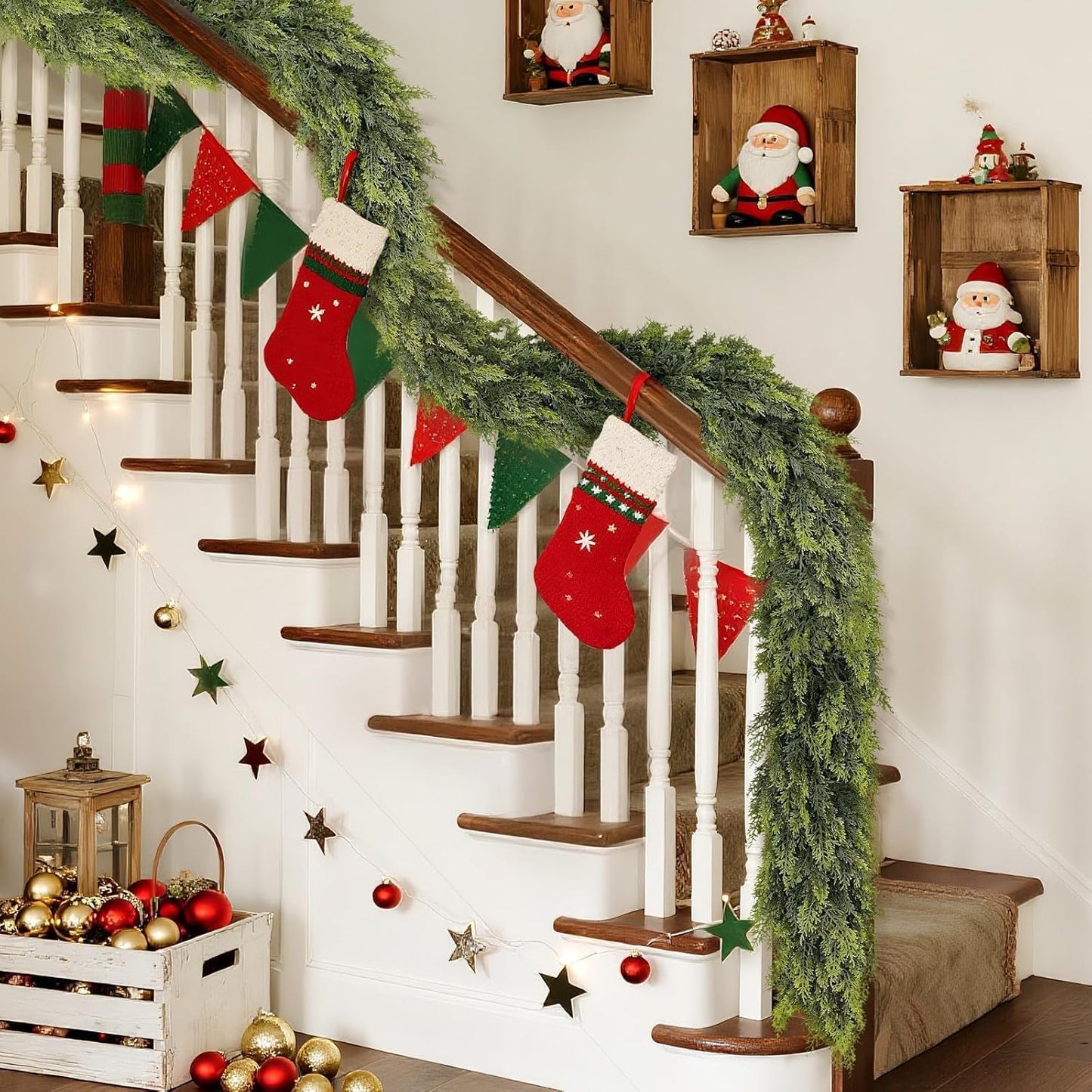 Real Touch Cedar Garland - Artificial Christmas Garlands Faux Green Cedar Fake Pine Needles Garland for Fireplace,Table, Stairs, Mantle, Window,Indoor Outdoor,Home,Holiday Decor(1 PCS,5 FT)