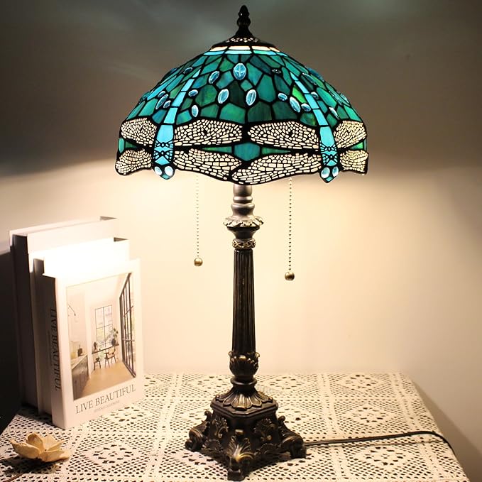 Table Lamp Base Replacement Only, Wide 6 Height 23 Inch, Fit for 12, 14, 16, 18 Inch Tiffany Style Stained Glass Lampshade, Dark Bronze Finish, Resin, Pull Chain Switch(J (W6H23 Inch))