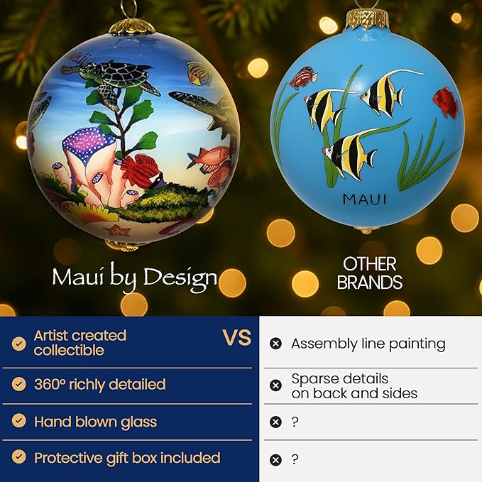 Collectible Hawaiian Sea Turtles Ornament Collectible, Hand Painted from Inside The Glass TA/M