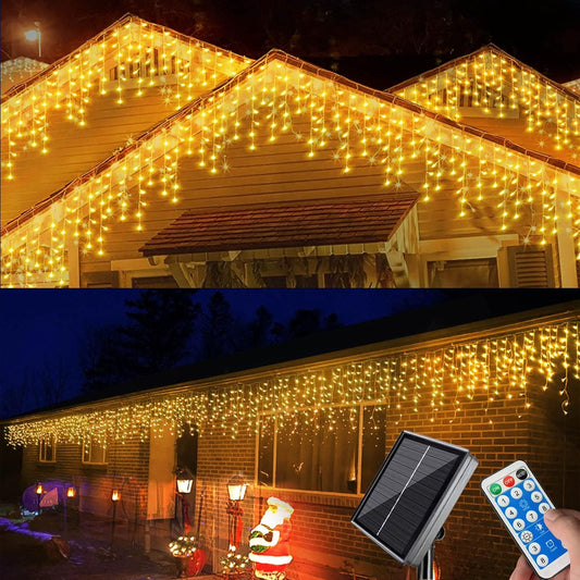 Homeleo Solar Icicle Lights, Outdoor Warm White LED Icicle Lights for Outside Christmas Decorations, Holiday Xmas House Porch Girls Bedroom Decor (14.5Ft/30 Drops/160 LED)