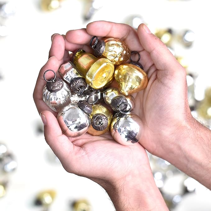IndianShelf 50 Pieces Silver & Gold Glass Vintage Christmas Ornaments Mini Bulk Decorative Ornaments for Halloween, Christmas Tree, New Year, Valentine Day, Holidays, Event and Wedding (25 * 2 Boxes)