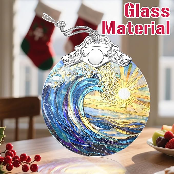 Christmas Ornament, Stained Glass Ornament, Christmas Ornaments for Tree, Hanging Ornaments for Home Decor & Xmas Decorations – Holiday Decor, Gift Ideas, Perfect Holiday & Xmas Gifts - Sea Wave
