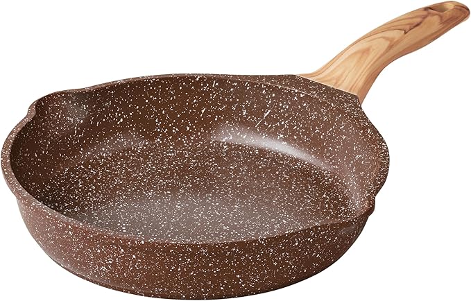 Pioneers Womans Pots and Pans Set Non stick, 14-Piece Cast Aluminum Cookware, Non Stick Kitchen Cooking, with Frying Pans & cooking utensils set (Brown Speckle)