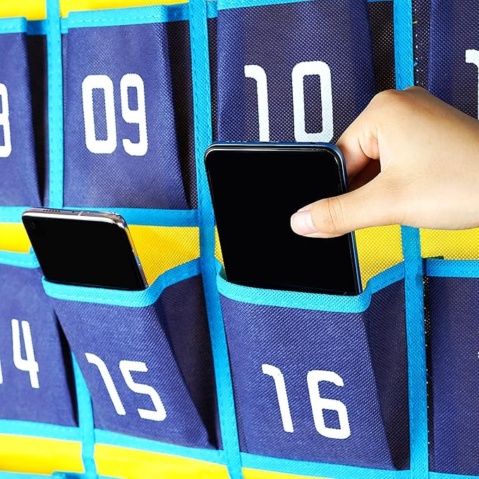 Loghot Classroom Accessories Closet Pocket Chart for Cell Phones Holder Wall Door Hanging Organizer (36 Pockets Blue 2Pc)