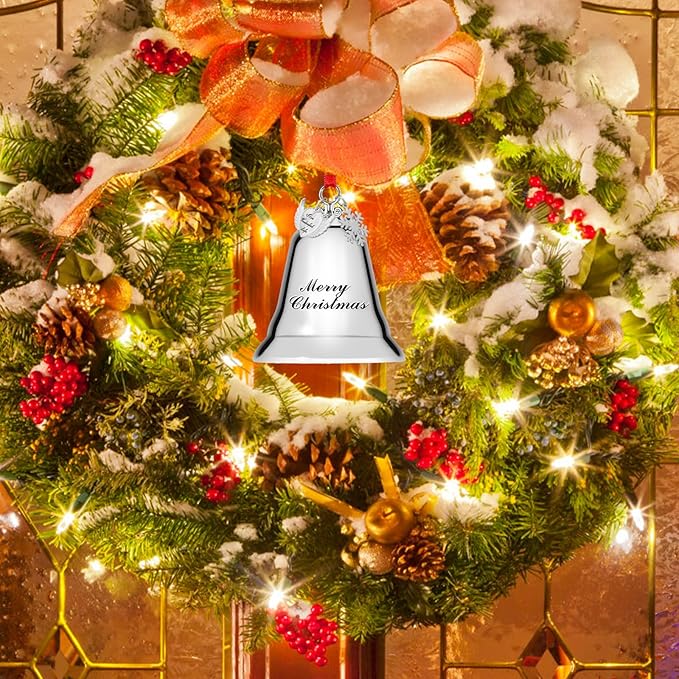 Styleonme Christmas Bell Ornament 2025 – Heart-Shaped Angel Wings with Snowflakes, Inspired by It's a Wonderful Life, Silver Holiday Decoration
