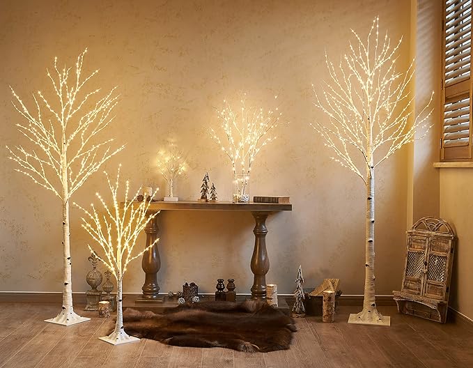 Hairui Pre Lit Birch Tree with 255L Multi Color and Warm White Fairy Lights 8 Functions 5FT, Lighted Tree for Indoor Outdoor Halloween Christmas Holiday Party Decoration