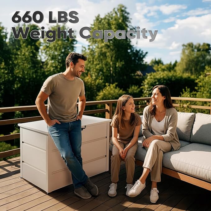 Quictent 150 Gallon Metal Deck Box, 20-Min Install, No Screws, 9X Faster Than Screwed, Waterproof Weather-Resistant Storage Bin, 660LBS Capacity for Patio/Garden/Poolside,