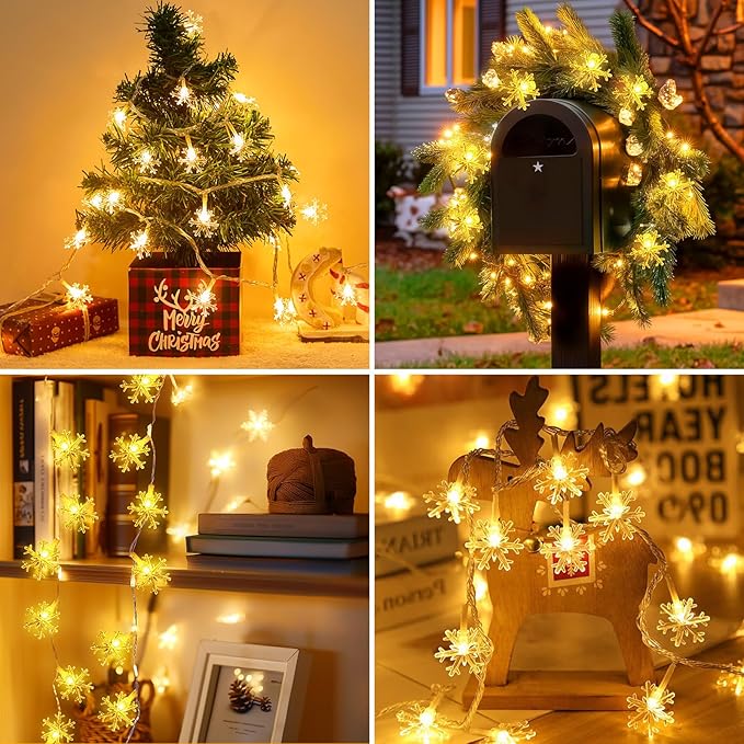 Minetom 4 Pack Christmas Lights, 14FT 30 LED Christmas Snowflakes Lights, Waterproof Snowflakes Holiday Light, Shatterproof Xmas Fairy Lights for Outdoor Indoor Decor