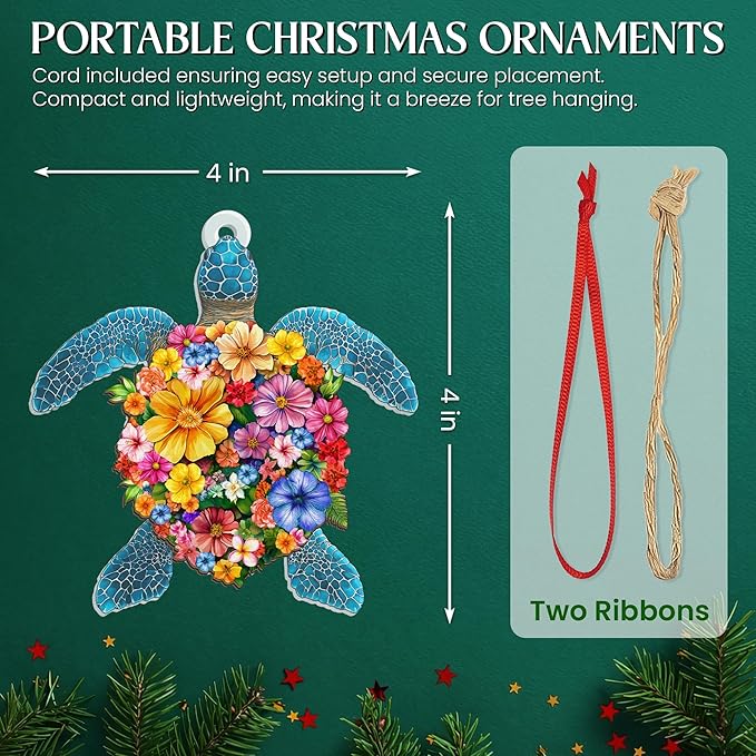 Christmas Beach Gifts for Women - 2D Flat (Not 3D) Suncatcher Christmas Ornaments 2025 - Sea Turtle Ornament Beach Decor, Turtle Ornaments for Tree, Ocean Ornament, Ocean Gifts for Mom Grandma