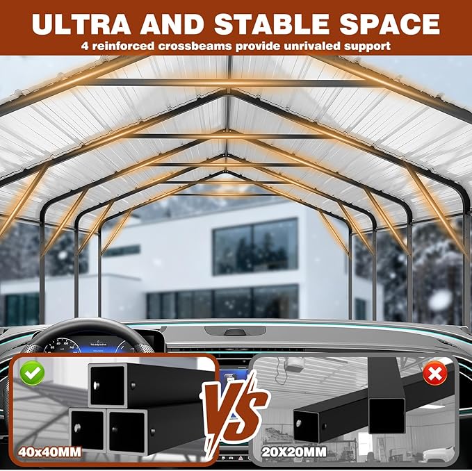 LEVELEVE 12x20 FT Heavy-Duty Metal Carport, Galvanized Steel Car Canopy with Reinforced Base Frame, Outdoor Shelter for Cars, Trucks, Boats, Tractors & RV