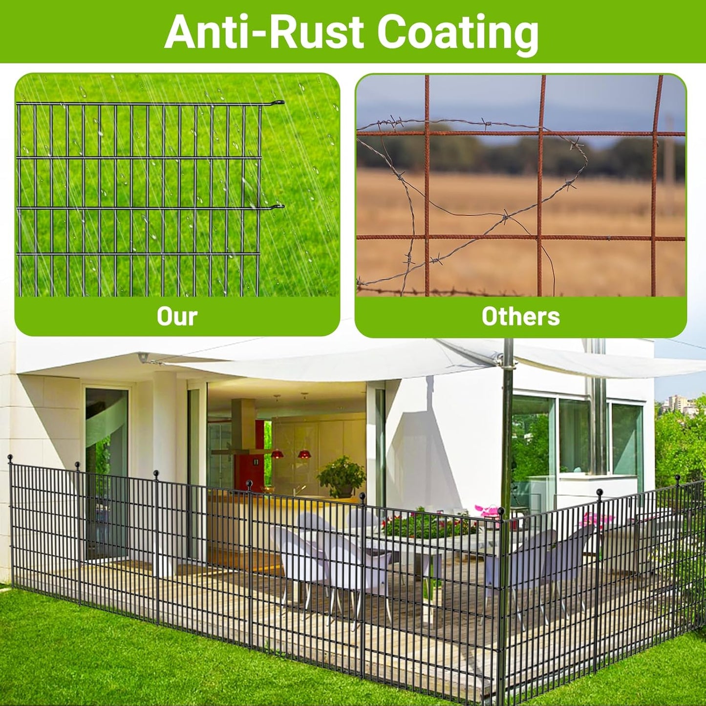25 Panels No Dig Decorative Outdoor Garden Fence for Yard with Gate, 32 in(H) X 59 ft(L) Animal Barrier Fencing Rustproof Metal Wire Panel Border for Dog, Rabbits, and Patio Temporary Ground Stakes